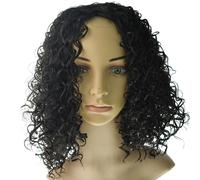 Parrucca nera ondulata corta da donna con capelli sintetici