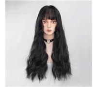 Parrucca nera Parrucche in fibra resistente Parrucche naturali lunghe ondulate Ricci Eleganti Soffici Pastello Classiche da donna per l'uso quotidiano con la frangia