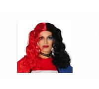 Parrucca nera rossa pagliaccio Harley Queen assassina Carnevale Halloween Teatro
