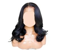 Parrucca nera sciolta da 12 pollici Capelli sintetici Lunghezza spalla Parte laterale Pre pizzicata Parrucche frontali Glueless 13X4, compatibile for le donne