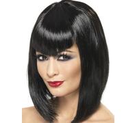 Parrucca Nera Sexy Da Vamp Per Adulti Corto Con Frangia Per Costume Di Halloween