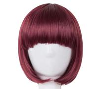Parrucca nera sintetica resistente al calore Fei-Show con capelli corti e frangia piatta, per cosplay, carnevale, Halloween, spettacolo moderno, 12 POLLICI