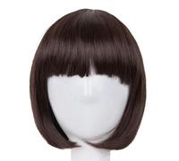 Parrucca nera sintetica resistente al calore Fei-Show con capelli corti e frangia piatta, per spettacoli moderni, cosplay, Halloween, carnevale, marrone, 12 POLLICI