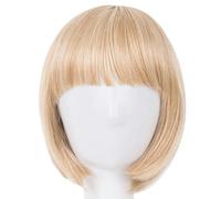 Parrucca nera sintetica resistente al calore Fei-Show con capelli corti e frangia piatta, per spettacoli moderni, cosplay, Halloween, carnevale, P27/613-12 POLLICI
