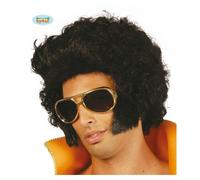 Parrucca Nera Uomo Riccia Basettoni Elvis Accessori Carnevale Halloween