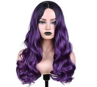 Parrucca Ombre Viola Lunga Riccia Capelli Ondulati Resistenti al Calore Radici Scure Sintetico per Donne Nere Festa Quotidiana Cosplay (26 Pollici)