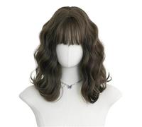 Parrucca ondulata con frangia, parrucche corte morbide for donna, capelli ricci sintetici alla spalla for costumi cosplay quotidiano