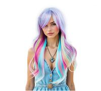 Parrucca Ondulata Dell'arcobaleno Della Donna Capelli Ricci Lunghi Termoresistenti Per Il Partito Di Halloween Di Cosplay Anime Quotidiano, 27in