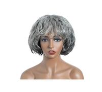 Parrucca ondulata grigia lunga 20,3 cm con frangia per donna, parrucche corte senza colla con taglio pixie, sale e pepe aggiunge volume ai capelli