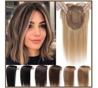 Parrucca Ondulata Hum Hair Topper con Bgs 12×13cm Silk Base Parrucchino 10-14" Indi Remy Hair Clip in Extension Capelli Lisci per Le Donne con Parrucca di Diradamento Grip, 8, 25cm (10inches)
