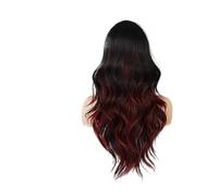 Parrucca ondulata lunga con evidenziazione rossa nera for capelli sintetici 1pc frangia for tende resistente al calore da 26 pollici for le donne