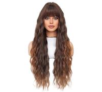 Parrucca Ondulata Lunga Da 30 Pollici Per Donna, Parrucche Bionde Sfumate Con Frangia, Parrucche Sintetiche Resistenti Al Calore Dall'aspetto Naturale, Per Uso Quotidiano Alle Feste