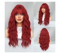 Parrucca ondulata lunga da donna con frangia, parrucca ondulata lunga 26 pollici con frangia, parrucca con radici profonde, adatta for le donne(Color:Red)