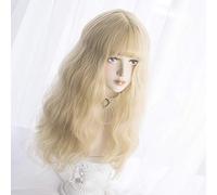 Parrucca ondulata lunga frangia - naturale capelli sintetici Lolita parrucca con cappuccio per donne cosplay e vita quotidiana (bionda)
