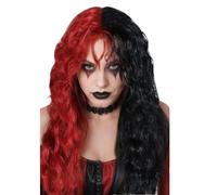 Parrucca ondulata lunga nera e rossa da 18 pollici, parrucche sintetiche morbide e ricce for donne, for feste, cosplay, Halloween per Donne Affascinanti