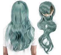 Parrucca Ondulata Lunga, Parrucche di Capelli Umani Parrucca Sintetica Resistente Al Calore Alla Moda con Frangia per Giochi di Ruolo, Feste di Moda e Uso Quotidiano (7#verde