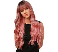 Parrucca ondulata rosa per le donne parrucche lunghe Ombre ricci parrucca sintetica resistente al calore parrucche per capelli per feste quotidiane Cosplay