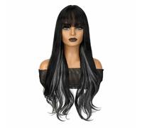 Parrucca Parrucca a onda grande, capelli ricci lunghi grigio-argento da donna, copertura for la testa intera, capelli artificiali, parrucca sintetica alla moda Parrucche quotidiane