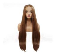Parrucca Parrucca anteriore in pizzo Capelli lisci Colore marrone 24 "Parrucche lunghe Glueless Capelli in fibra resistente al calore Parrucche sintetiche anteriori in pizzo for parrucca da donna alla