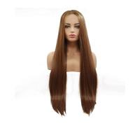 Parrucca Parrucca anteriore in pizzo Capelli lisci Colore marrone Parrucche lunghe 24 pollici Parrucche anteriori in pizzo sintetico for capelli in fibra resistente al calore senza colla for la moda D