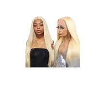 Parrucca Parrucca anteriore in pizzo for capelli biondi Parrucca bionda lunga dritta Capelli Parrucche frontali in pizzo sintetico Parrucca for feste quotidiane Donne