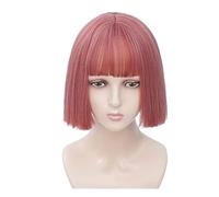 Parrucca Parrucca con frangia Parrucche corte for donna Parrucca sintetica for capelli lisci con taglio a caschetto Parrucche alla moda Parrucche for feste for uomo Donne(10in Pink)