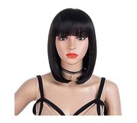 Parrucca Parrucca corta diritta nera con frangia, parrucche di capelli neri sintetici resistenti al calore naturale for le donne Parrucche da festa for uomo da indossare ogni giorno Donne