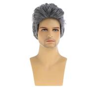 Parrucca Parrucca corta riccia grigia da uomo con capelli ricci naturali