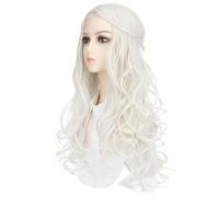 Parrucca Parrucca Cos Parrucca ondulata bianca alla moda da donna Parrucca sintetica ad alta temperatura Parrucca soffice di simulazione Parrucche quotidiane