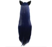 Parrucca Parrucca Cosplay Anime per Ahri La Volpe a Nove Code Parrucche Cosplay Parrucca Sintetica Resistente al Calore Blu Scuro Lunga 100 cm + Berretto per Parrucca + Orecchie (Size : WigAndEars)