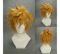 Parrucca + parrucca cosplay di Kingdom Hearts Ventus Roxas corto dorato giallo ad alta temperatura con capelli in fibra di Halloween Costume Cosplay
