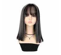 Parrucca Parrucca da donna Air Bangs Capelli corti Alla moda Capelli corti lisci Copricapo completo Parrucca sintetica ad alta temperatura Parrucche quotidiane(B)