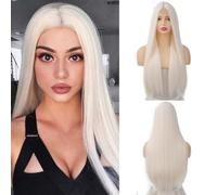 Parrucca, Parrucca da donna anteriore in pizzo di media lunghezza, capelli lisci, parrucca bianca for cosplay di ruolo, 70 cm(Ash gray)
