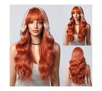 Parrucca, Parrucca da donna Capelli lunghi Capelli ricci Doppio colore Opzionale Qi Bangs Onda grande Moda Evidenzia Tintura Tutta la parte superiore Set parrucche(Orange)