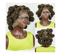 Parrucca, Parrucca da donna con treccia in pizzo, corta, in fibra chimica, interamente in(Light yellow)