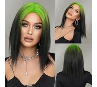 Parrucca, Parrucca da donna diritta alla spalla, bionda, marrone ombre, parrucca a strati ad alta densità, for l'uso quotidiano nelle feste(Fading Green)