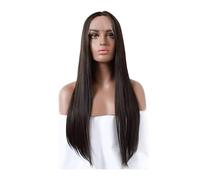 Parrucca Parrucca da donna nera Parrucca piena di capelli neri naturali in pizzo dritto Parrucca sintetica con parte centrale Parrucche da festa for uomo Donne