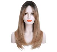 Parrucca Parrucca da donna, parrucca lunga diritta sfumata tinta in stile europeo e americano, capelli simulati con clavicola Parrucche quotidiane