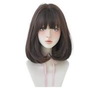 Parrucca Parrucca da donna Parrucche corte Parrucche ondulate naturali Frangia piatta Lunghezza alle spalle Capelli sintetici Parrucche da festa dall'aspetto naturale resistenti al calore Donne