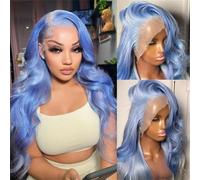 Parrucca, Parrucca frontale in pizzo blu oceano for donna con un'attaccatura dei capelli ondulata alla moda e densità del 180%(Light Blue,18 Inch)