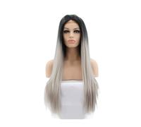 Parrucca Parrucca grigia for donna Parrucca argento ombre Parrucca lunga diritta Parrucca sintetica grigia for cosplay quotidiano Parrucche for feste di Halloween for uomo Donne