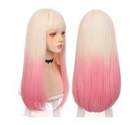 Parrucca Parrucca lunga bionda sfumata rosa con frangia Parrucca sintetica lunga diritta for ragazze Parrucca da donna cosplay resistente al calore naturale morbida Parrucche
