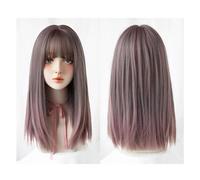 Parrucca Parrucca lunga da donna grigio rosa con ombre, parrucca sintetica con frangia piena da donna grigio rosa da 20 pollici, adatta for feste quotidiane e cosplay Parrucche quotidiane