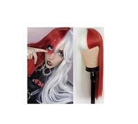 Parrucca Parrucca mezza rossa bianca con frangia, parrucca cosplay anime lunga e dritta for parrucca da donna for la festa quotidiana Donne