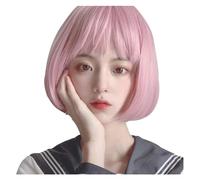 Parrucca Parrucca naturale Parrucca sintetica in fibra resistente al calore con capelli corti lisci rosa, può essere utilizzata for parrucche da uomo for feste quotidiane e da festa Donne