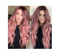 Parrucca Parrucca ondulata Sostituzione dei capelli sintetici Parrucche ricce sfumate rosa for donne Parrucche da festa for uomo Donne