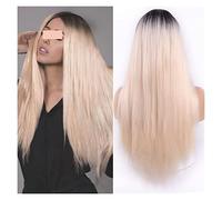 Parrucca Parrucca Sintetica Lunga Diritta Parrucche Azzurre Per Le Donne Parrucca Mista Nera E Bionda Parte Centrale Parrucche Grigie Per Capelli Naturali Per Le Donne (15003 R2)