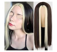 Parrucca Parrucca Sintetica Lunga Diritta Parrucche Azzurre Per Le Donne Parrucca Mista Nera E Bionda Parte Centrale Parrucche Grigie Per Capelli Naturali Per Le Donne (13 * 26 Pollici)