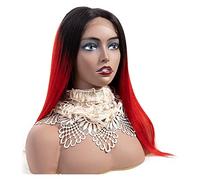 Parrucca Parrucca sostitutiva dei capelli, parrucche anteriori in pizzo rosso brillante, parrucca lunga e dritta rossa con radici nere Parrucche da donna