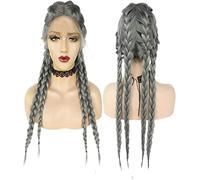Parrucca Parrucca Sostitutiva Dei Capelli, Parrucche Intrecciate Lunghe Grigie Per Donne Nere, Parrucca Intrecciata Con Doppia Scatola Olandese Parrucche da donna